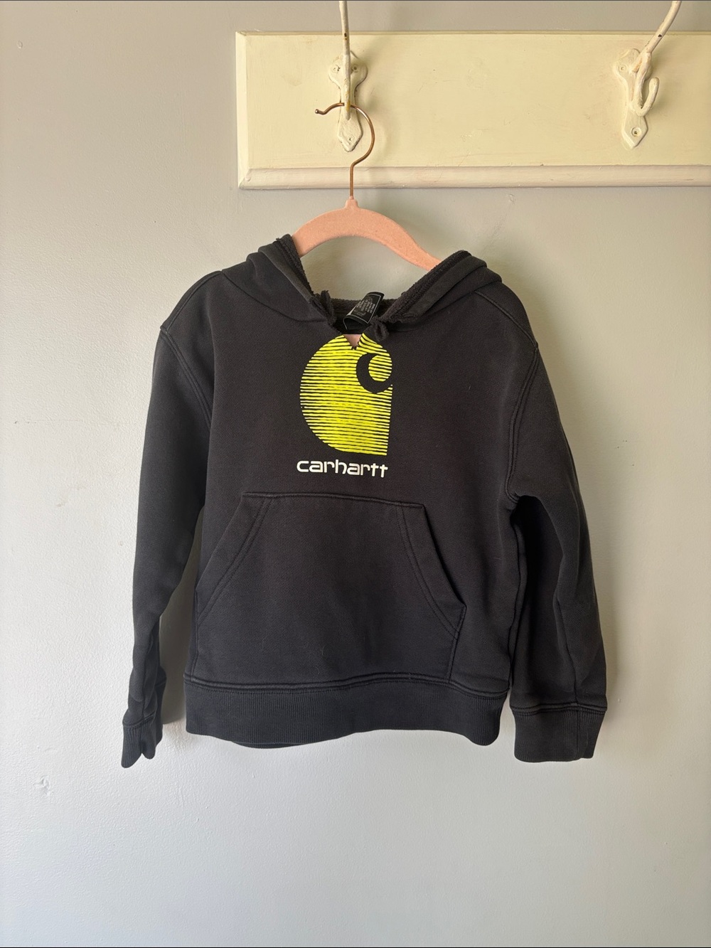 Carhartt Toddler Boys Black Pullover Hoodie Neon Yellow Logo Size 4T